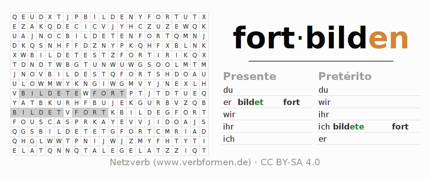 Juego de palabras cruzadas para la conjugación del verbo fortbilden