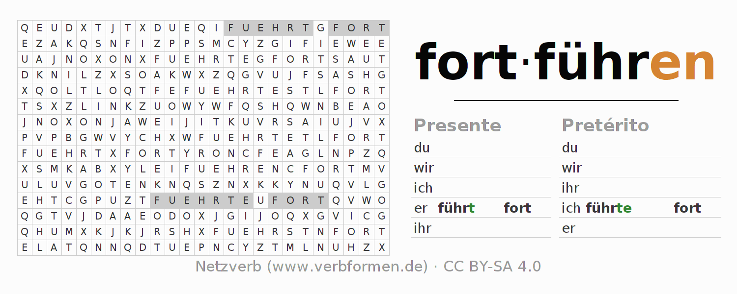 Juego de palabras cruzadas para la conjugación del verbo fortführen