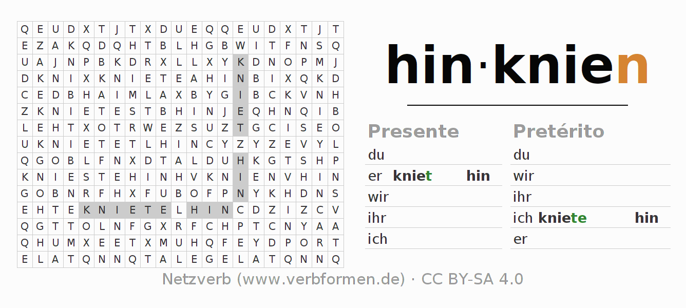 Juego de palabras cruzadas para la conjugación del verbo hinknien (ist)