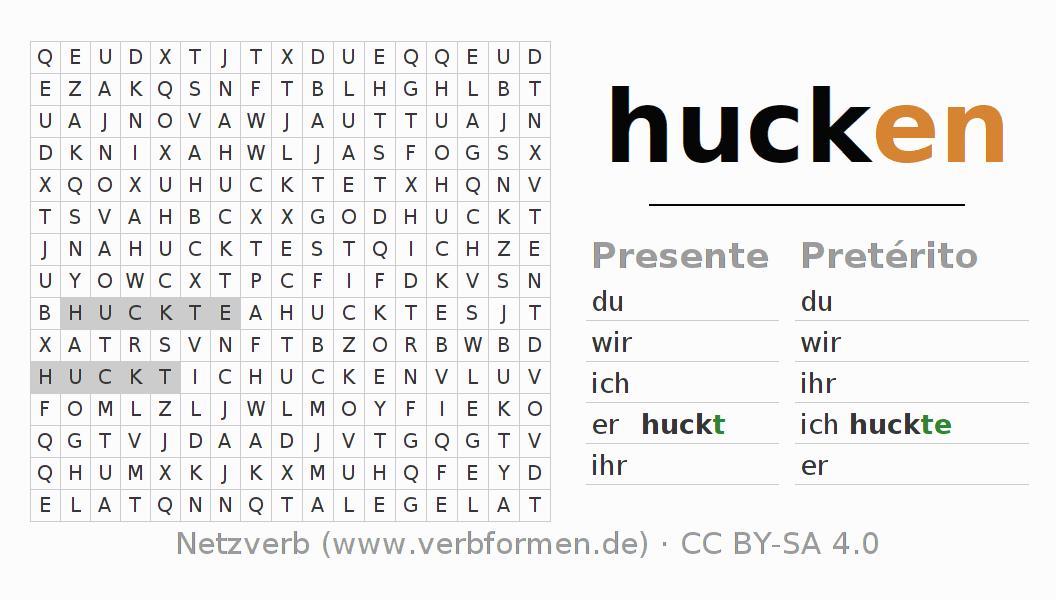 Juego de palabras cruzadas para la conjugación del verbo hucken