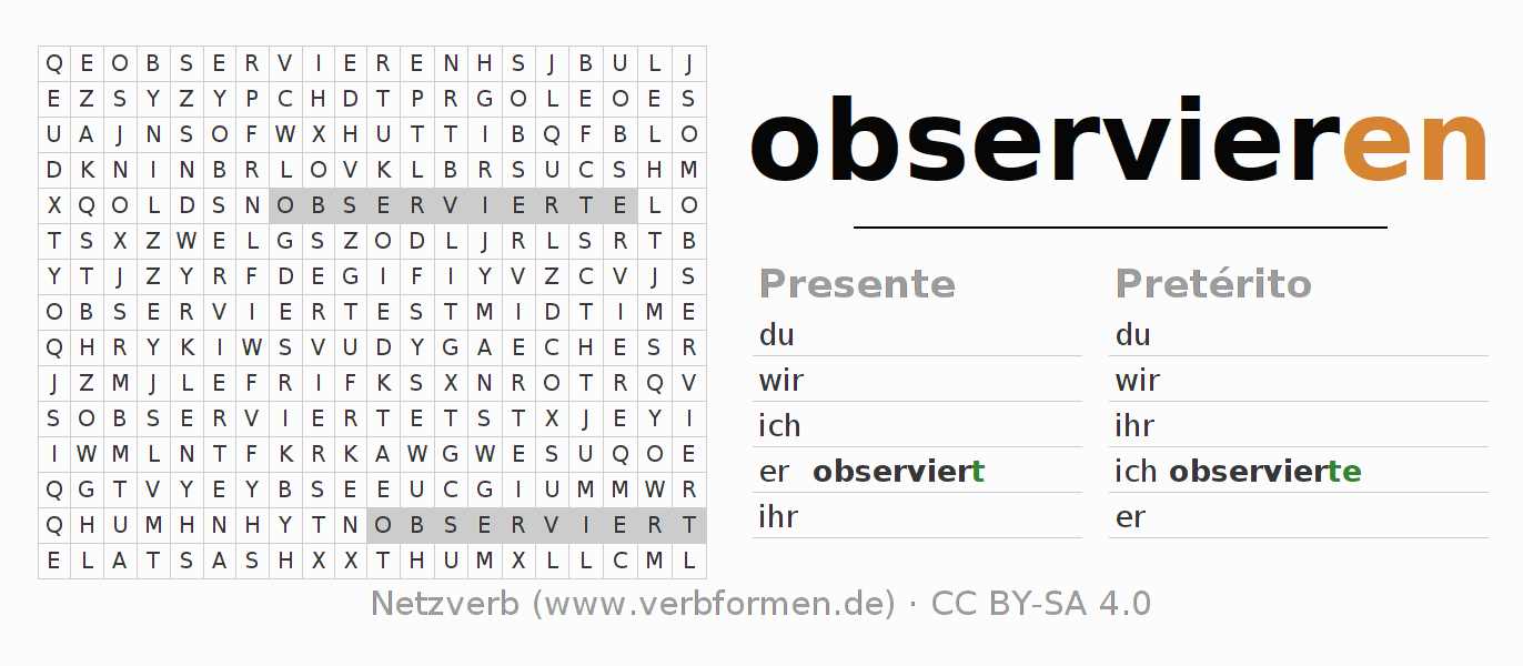 Juego de palabras cruzadas para la conjugación del verbo observieren
