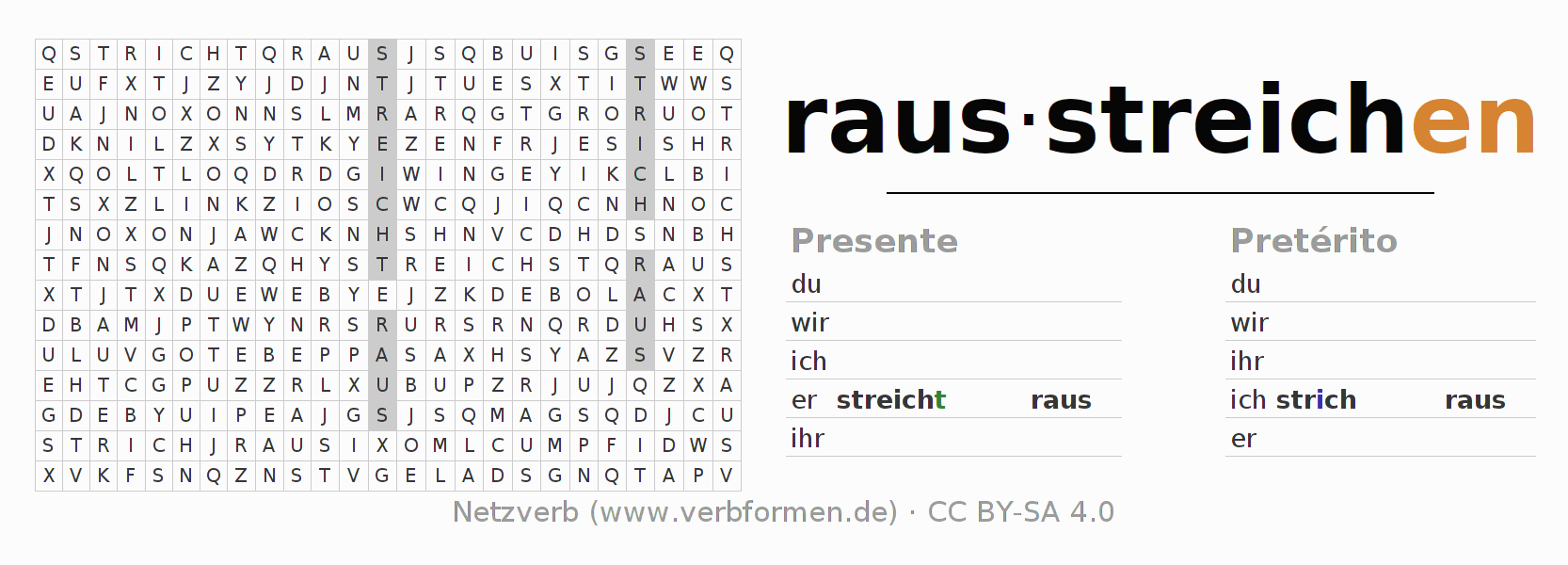 Juego de palabras cruzadas para la conjugación del verbo rausstreichen