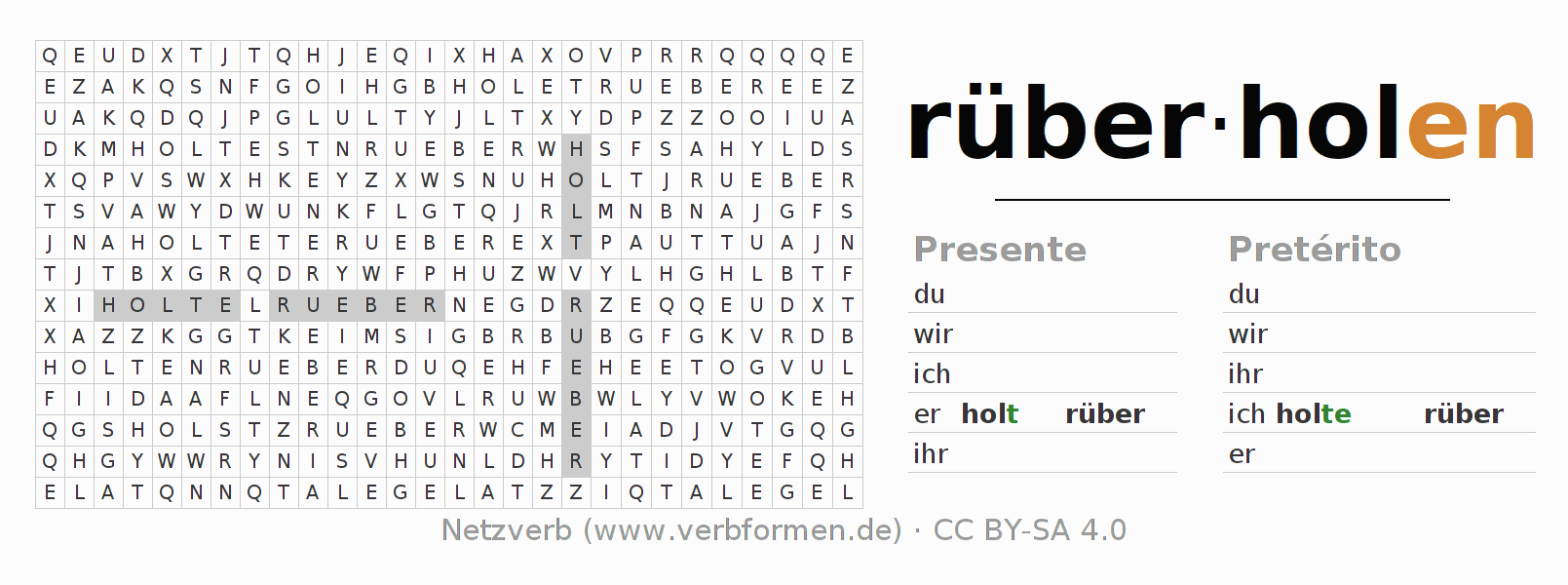 Juego de palabras cruzadas para la conjugación del verbo rüberholen