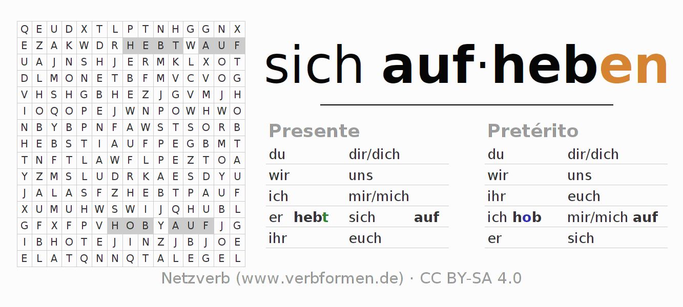 Juego de palabras cruzadas para la conjugación del verbo sich aufheben