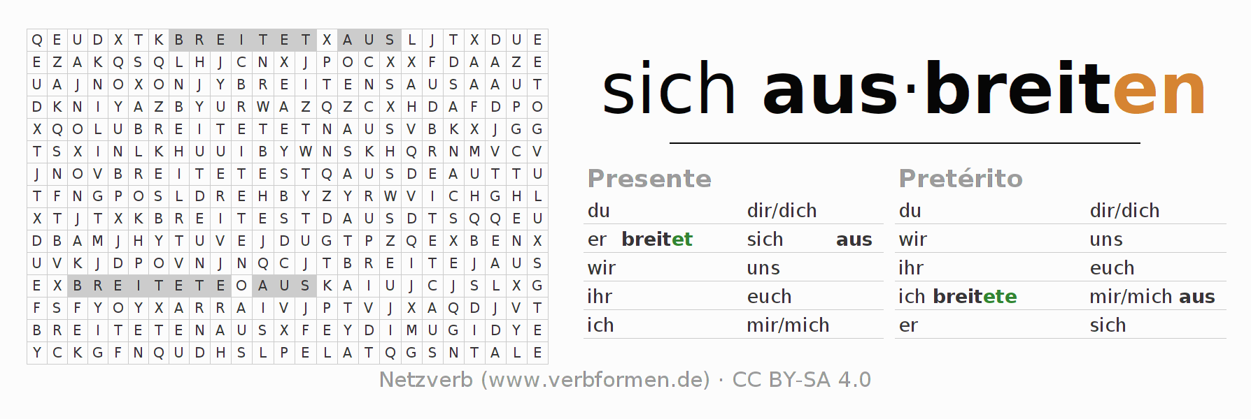 Juego de palabras cruzadas para la conjugación del verbo sich ausbreiten