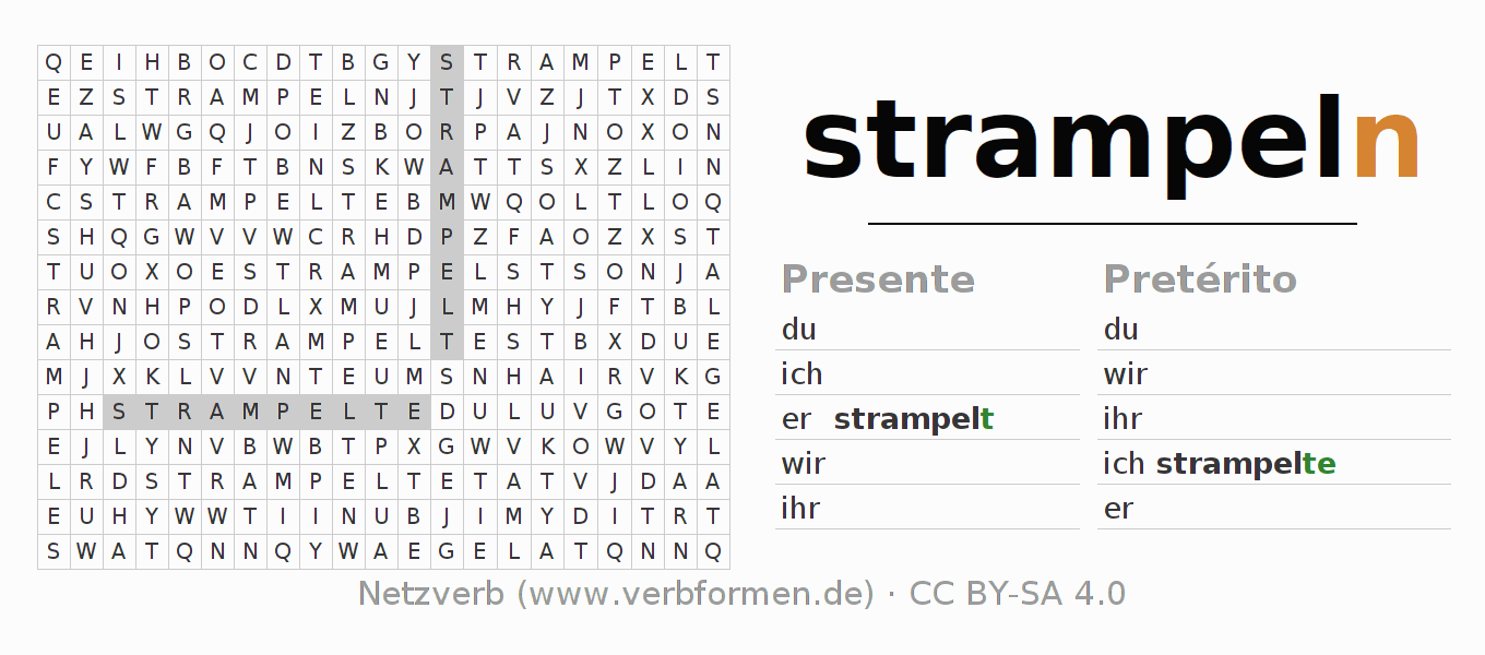 Juego de palabras cruzadas para la conjugación del verbo strampeln (hat)