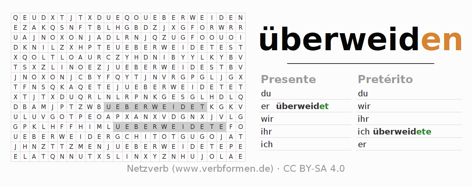 Juego de palabras cruzadas para la conjugación del verbo überweiden