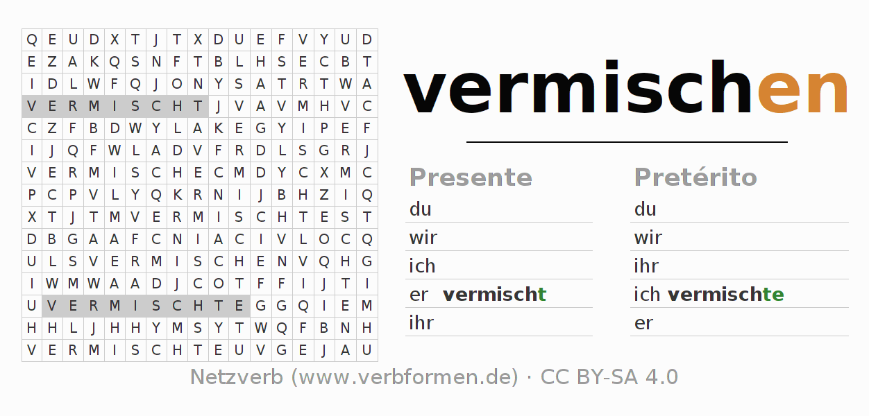 Juego de palabras cruzadas para la conjugación del verbo vermischen