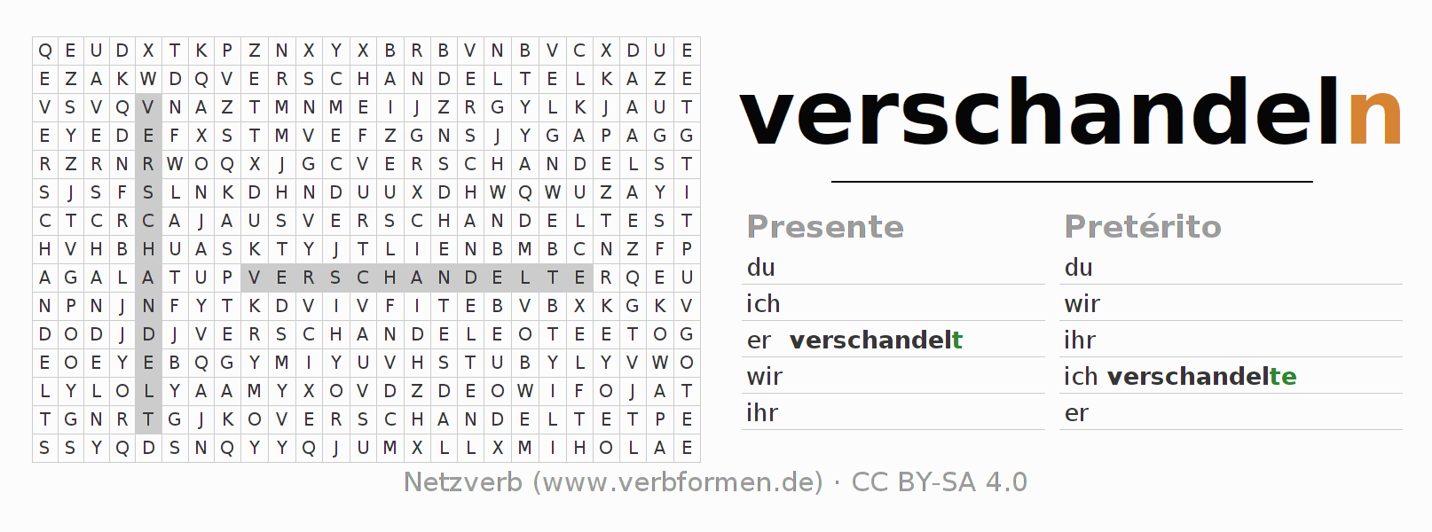 Juego de palabras cruzadas para la conjugación del verbo verschandeln