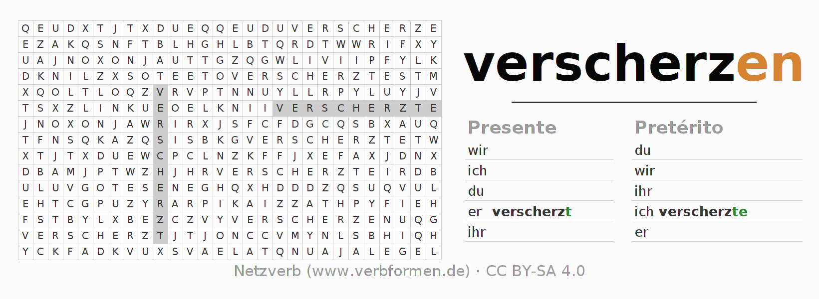 Juego de palabras cruzadas para la conjugación del verbo verscherzen