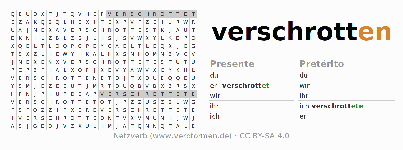 Juego de palabras cruzadas para la conjugación del verbo verschrotten