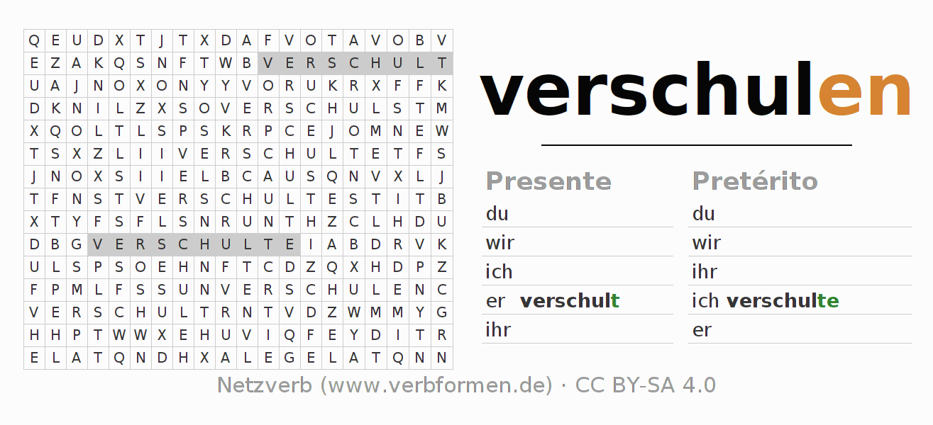 Juego de palabras cruzadas para la conjugación del verbo verschulen