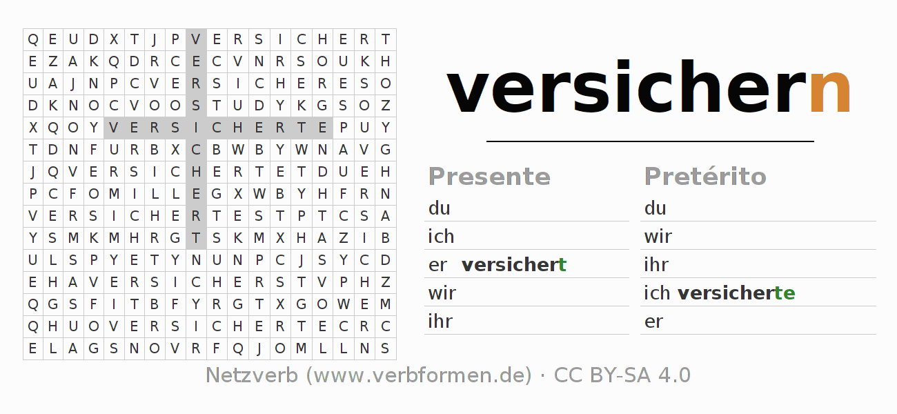 Juego de palabras cruzadas para la conjugación del verbo versichern