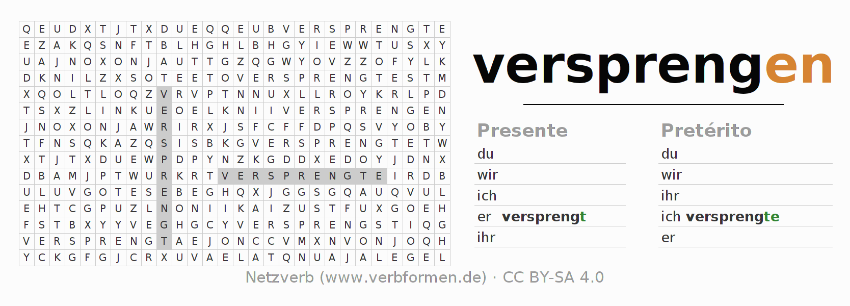 Juego de palabras cruzadas para la conjugación del verbo versprengen