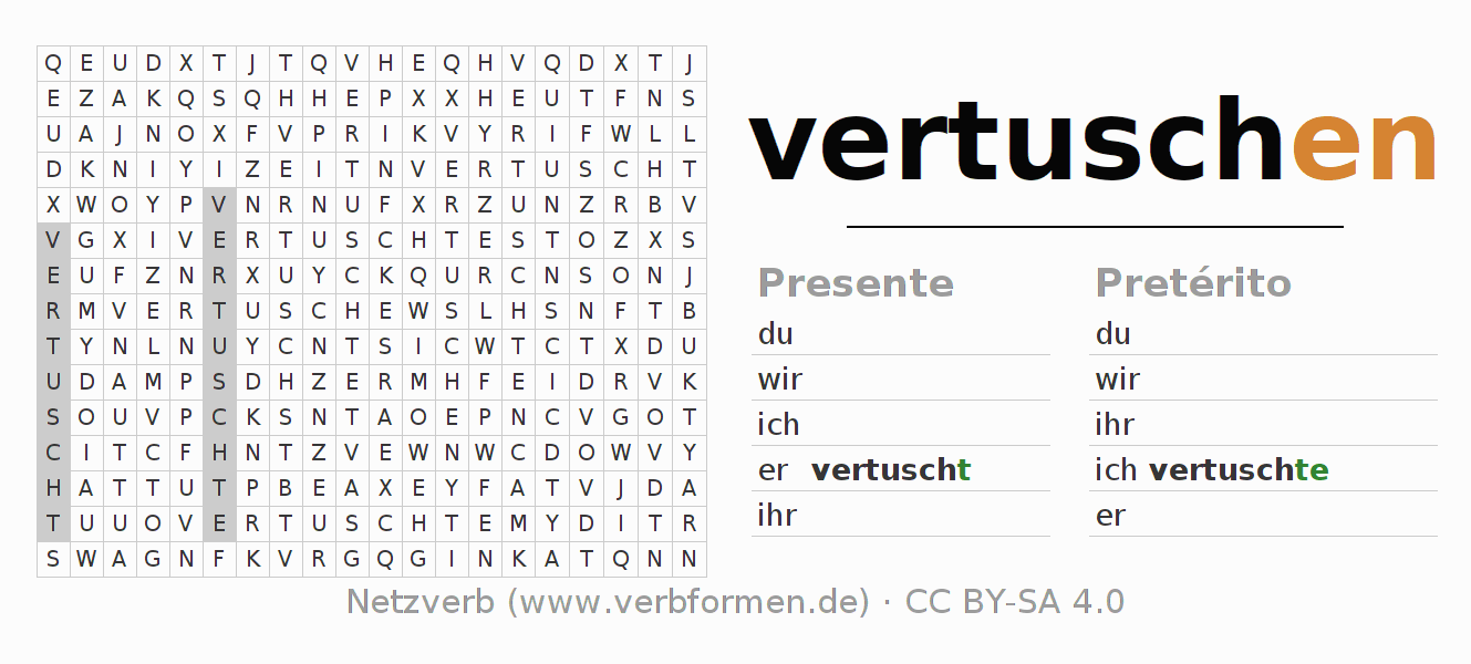 Juego de palabras cruzadas para la conjugación del verbo vertuschen