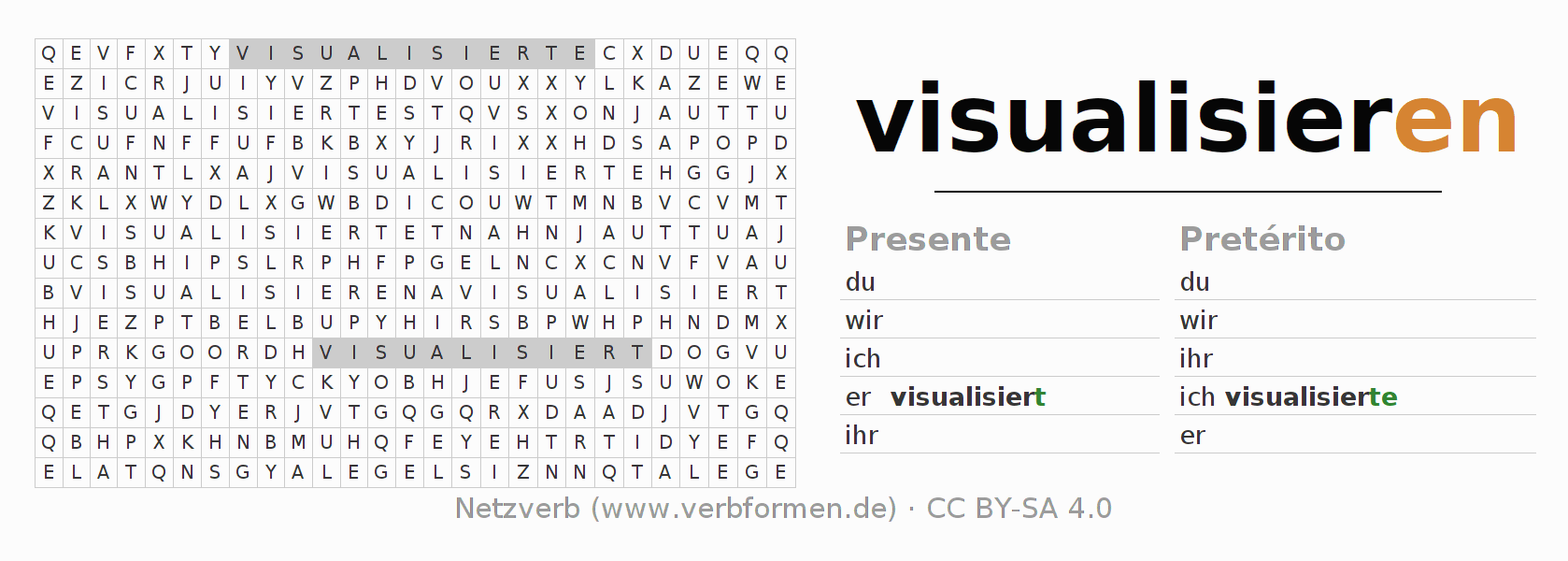 Juego de palabras cruzadas para la conjugación del verbo visualisieren