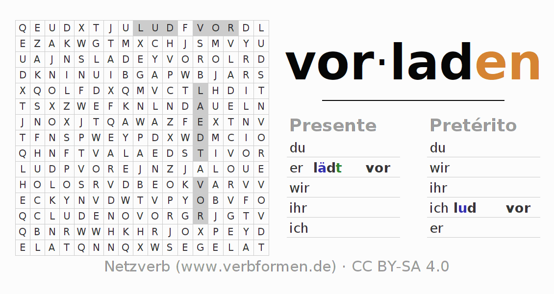 Juego de palabras cruzadas para la conjugación del verbo vorladen