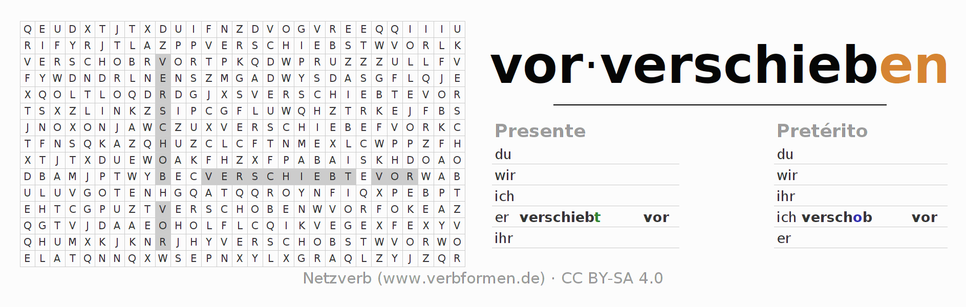 Juego de palabras cruzadas para la conjugación del verbo vorverschieben