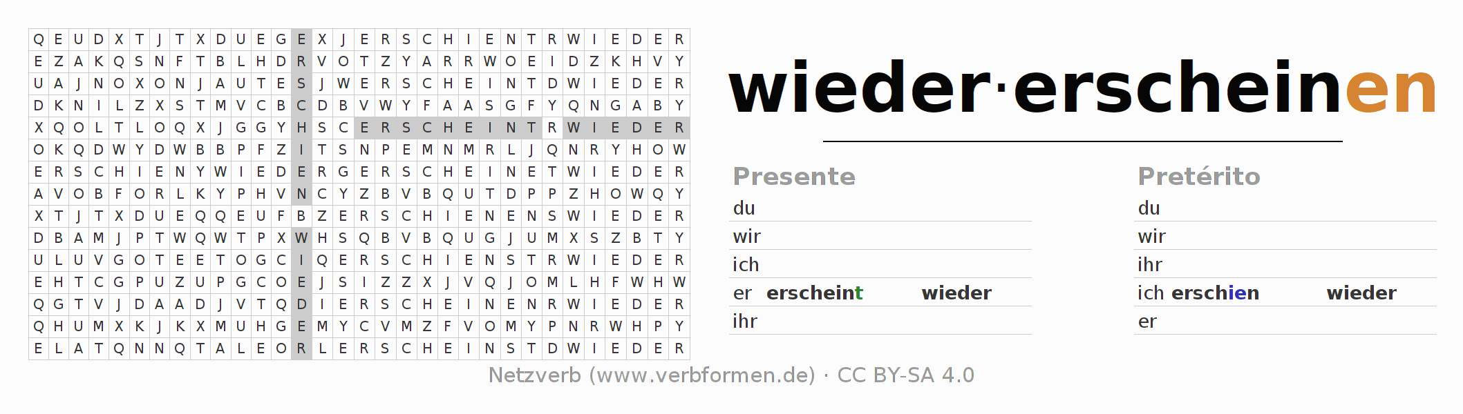 Juego de palabras cruzadas para la conjugación del verbo wiedererscheinen