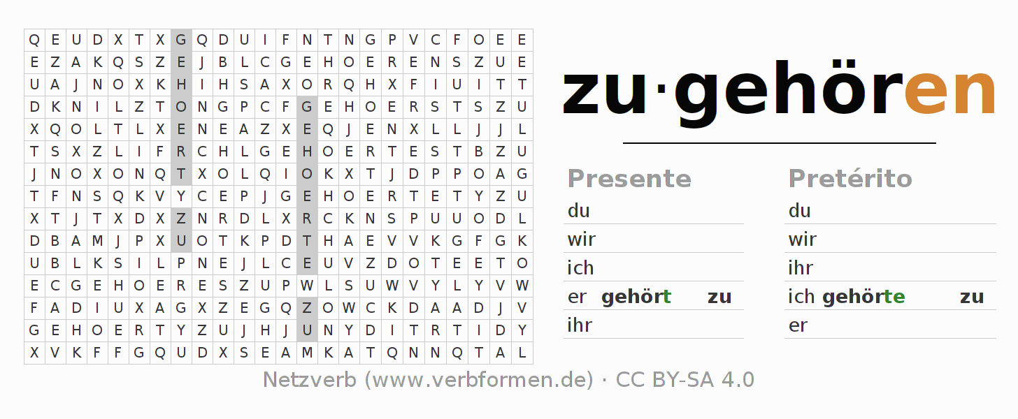 Juego de palabras cruzadas para la conjugación del verbo zugehören