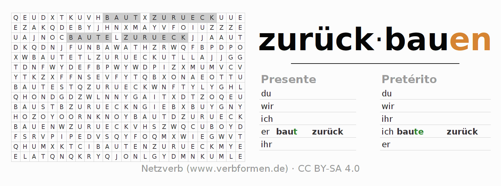 Juego de palabras cruzadas para la conjugación del verbo zurückbauen