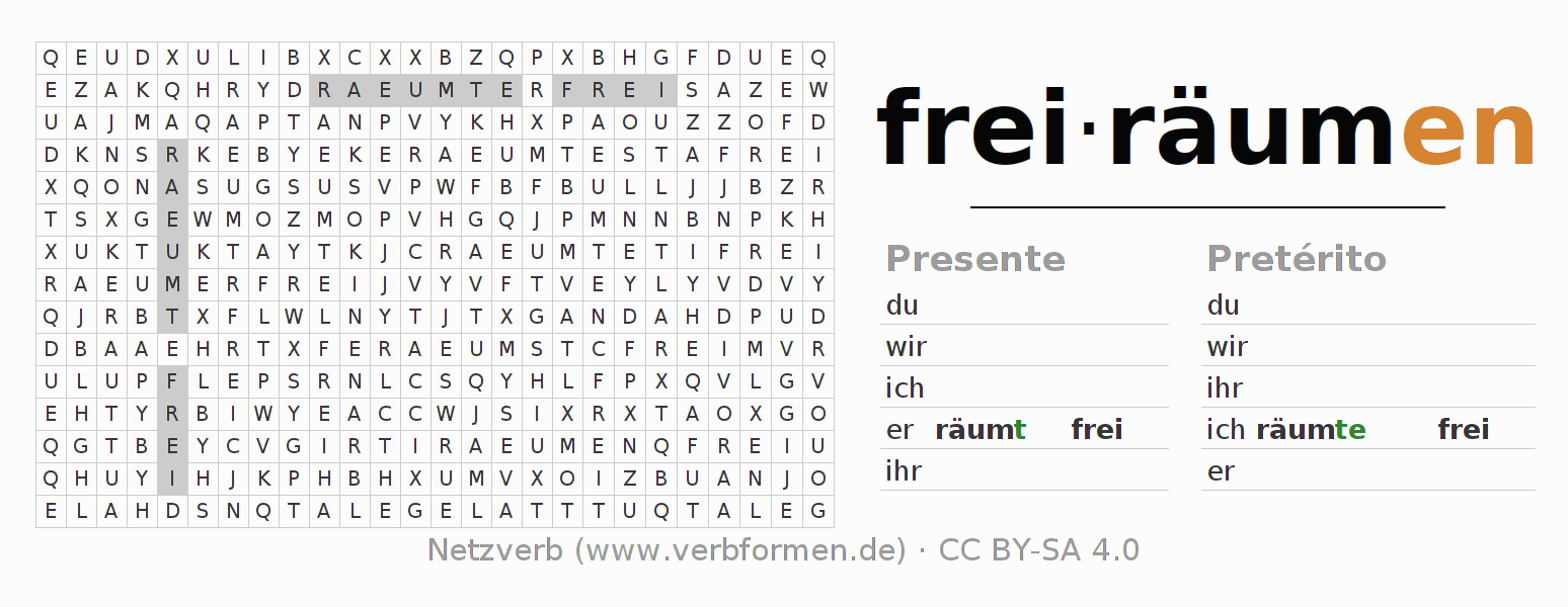 Juego de palabras cruzadas para la conjugación del verbo freiräumen