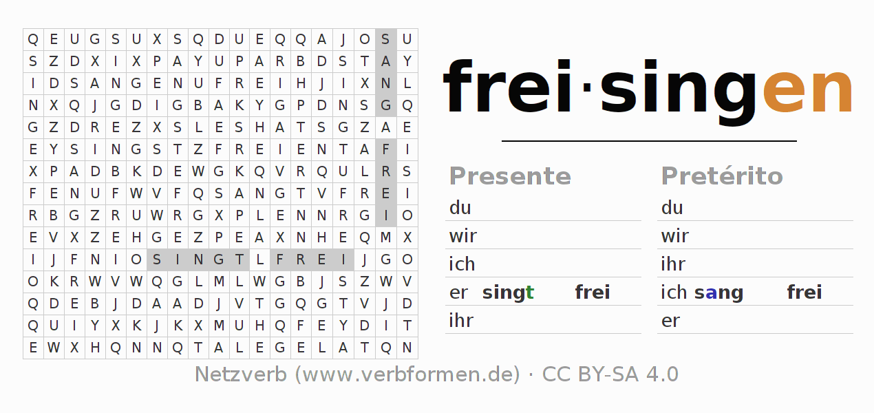 Juego de palabras cruzadas para la conjugación del verbo freisingen