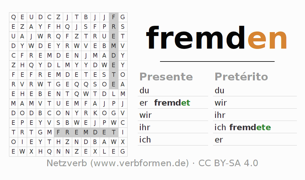 Juego de palabras cruzadas para la conjugación del verbo fremden