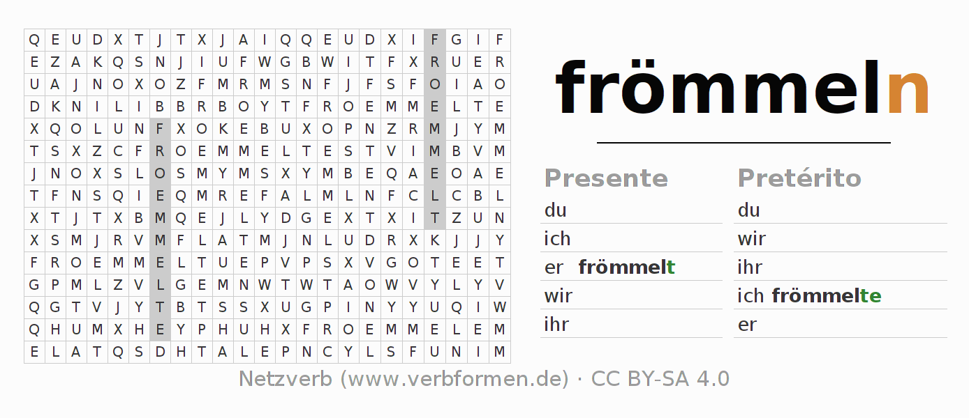 Juego de palabras cruzadas para la conjugación del verbo frömmeln