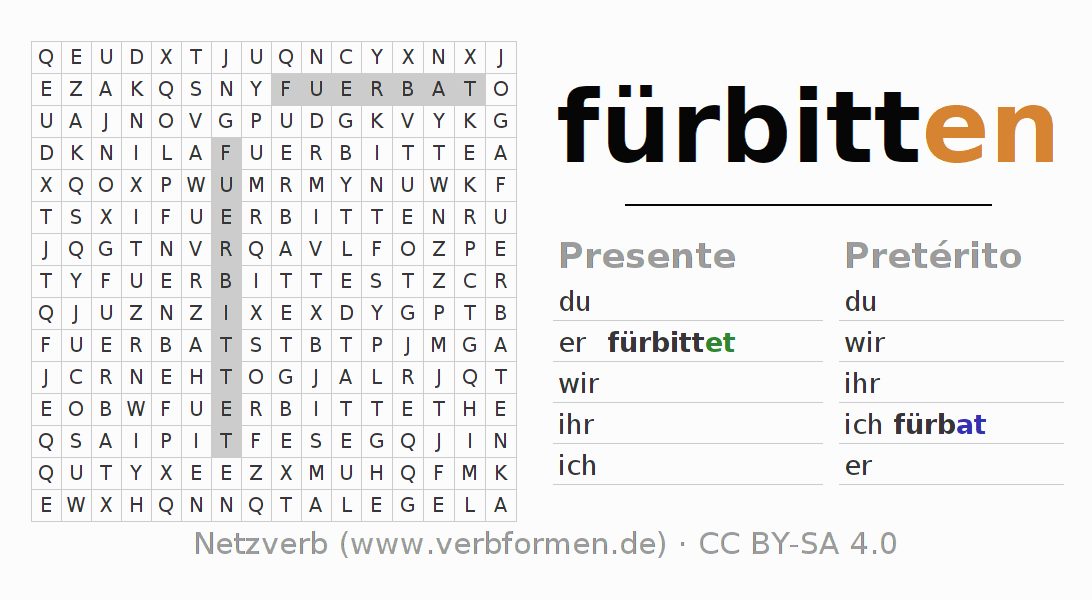 Juego de palabras cruzadas para la conjugación del verbo fürbitten