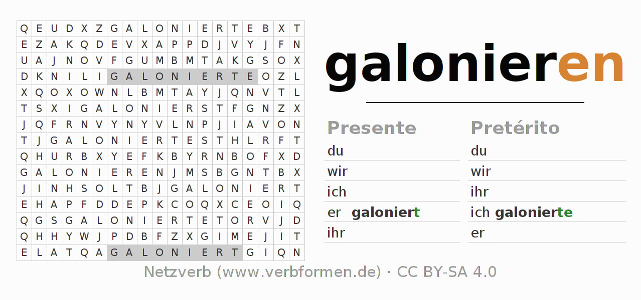 Juego de palabras cruzadas para la conjugación del verbo galonieren