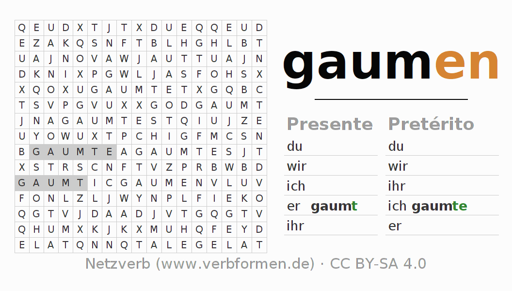 Juego de palabras cruzadas para la conjugación del verbo gaumen