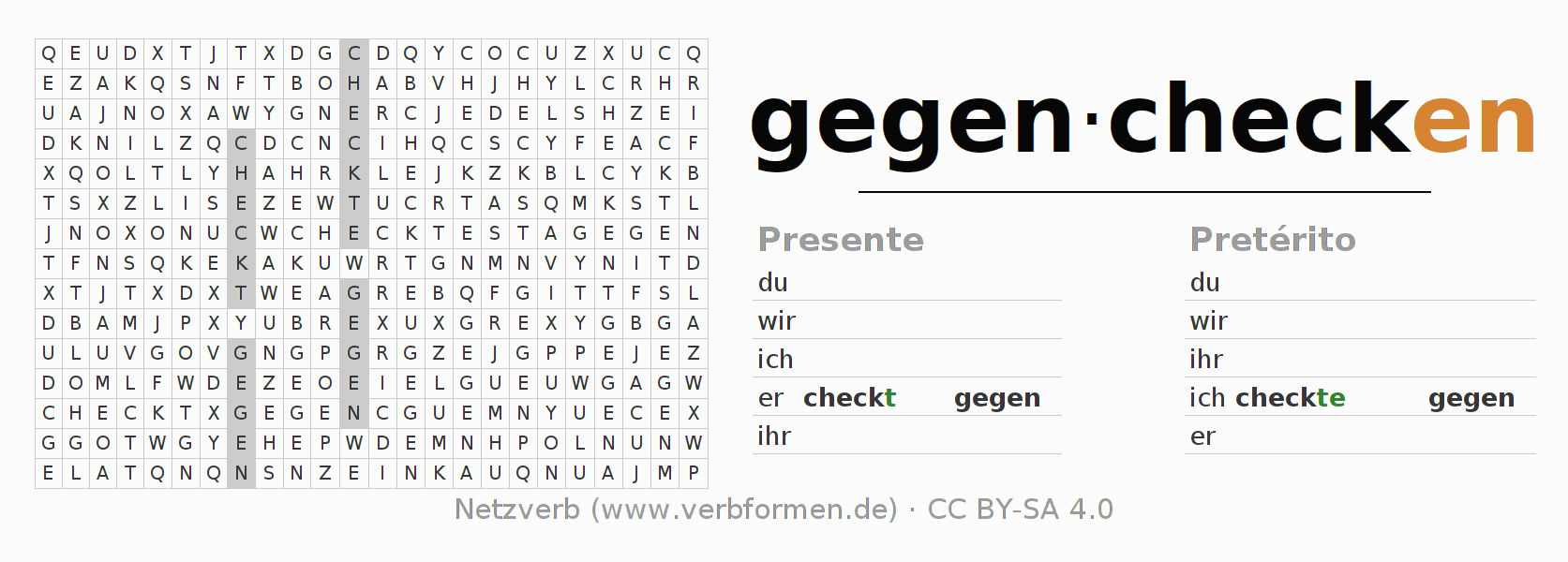 Juego de palabras cruzadas para la conjugación del verbo gegenchecken