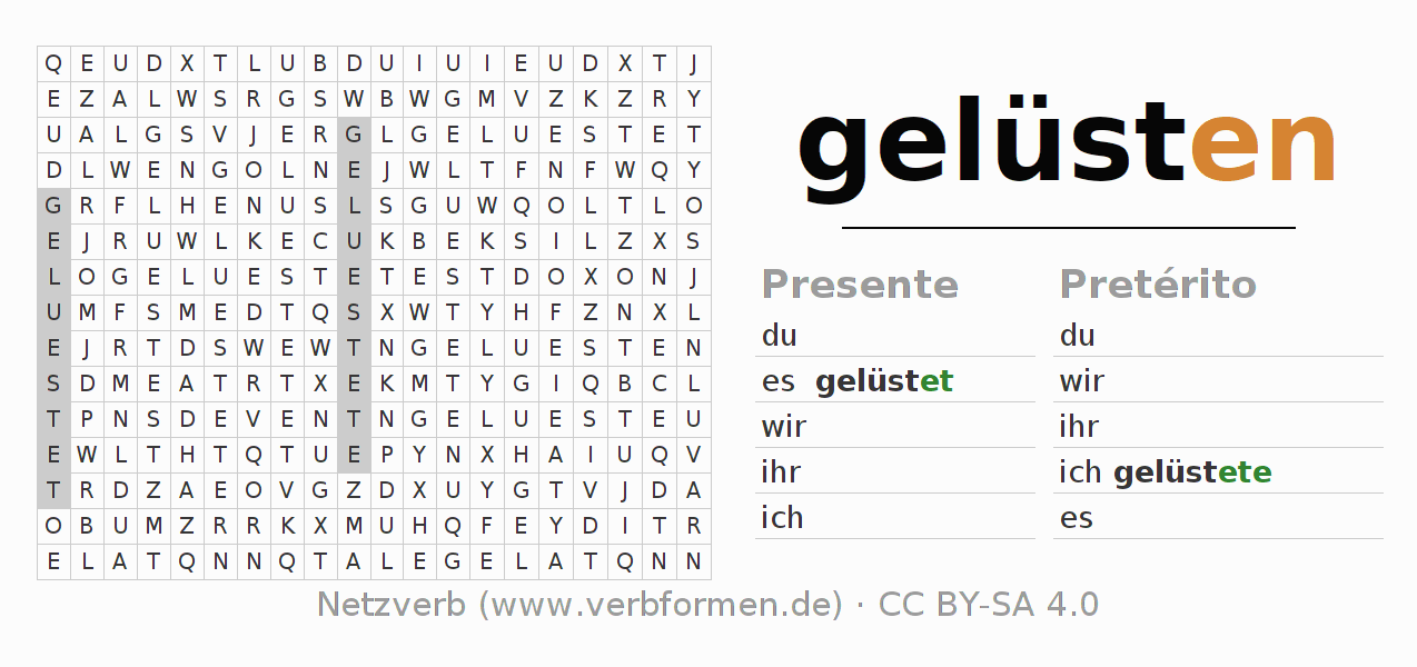 Juego de palabras cruzadas para la conjugación del verbo gelüsten