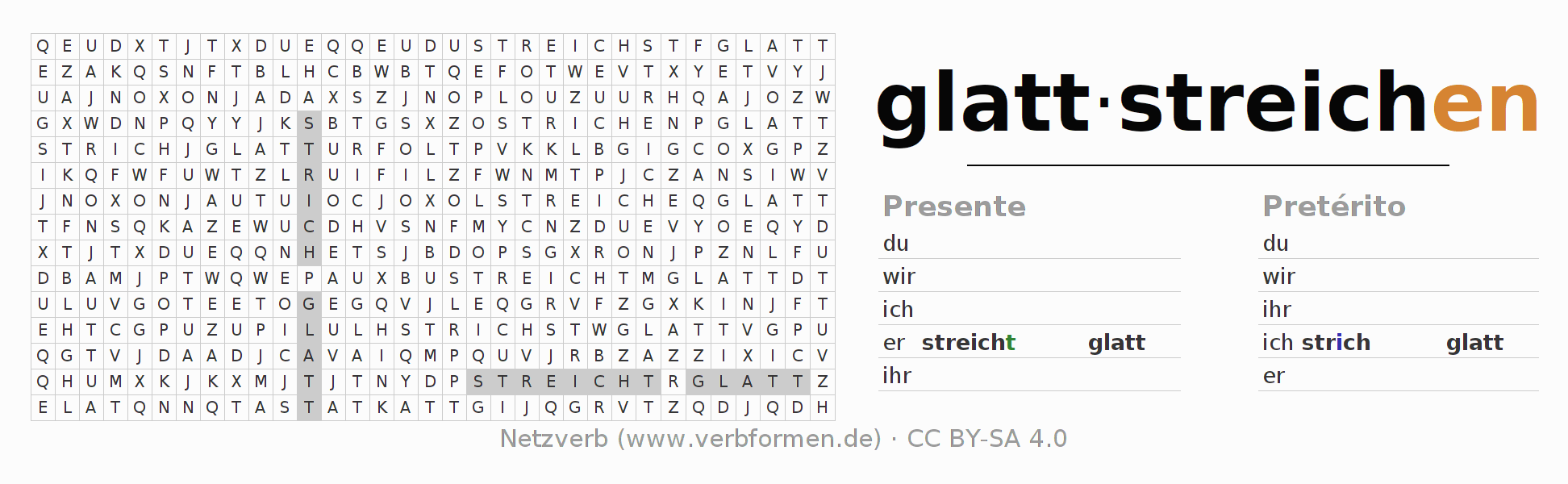 Juego de palabras cruzadas para la conjugación del verbo glattstreichen