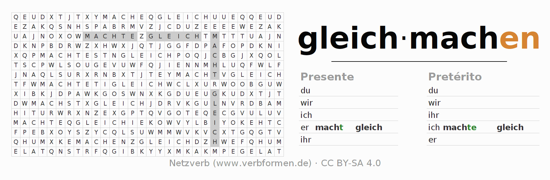 Juego de palabras cruzadas para la conjugación del verbo gleichmachen
