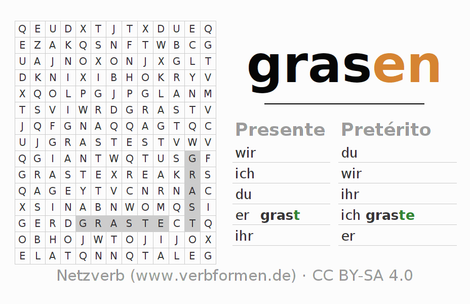 Juego de palabras cruzadas para la conjugación del verbo grasen