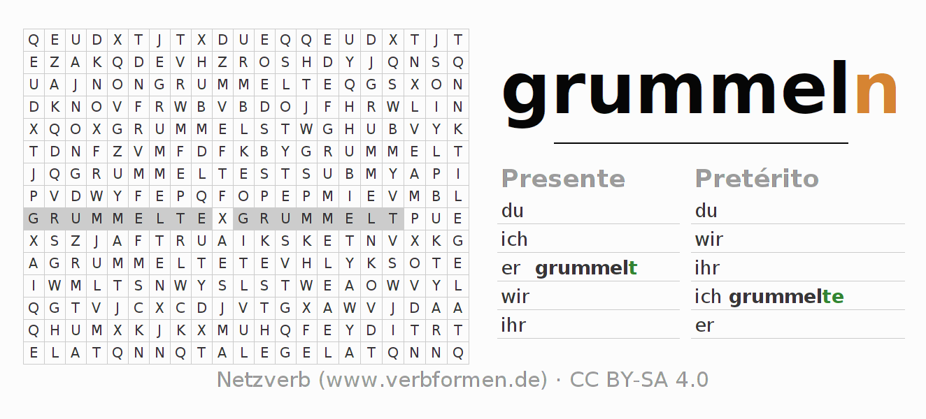 Juego de palabras cruzadas para la conjugación del verbo grummeln
