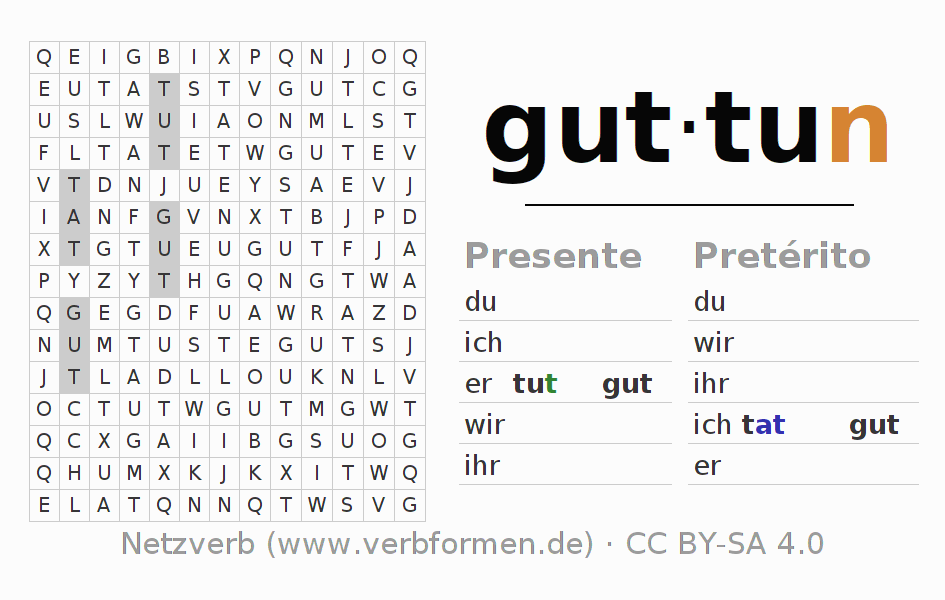 Juego de palabras cruzadas para la conjugación del verbo guttun