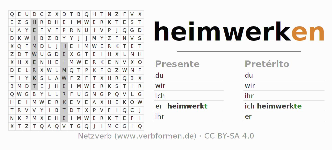 Juego de palabras cruzadas para la conjugación del verbo heimwerken