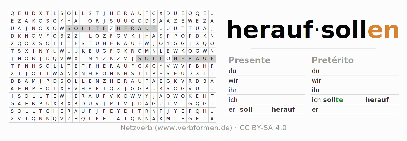 Juego de palabras cruzadas para la conjugación del verbo heraufsollen