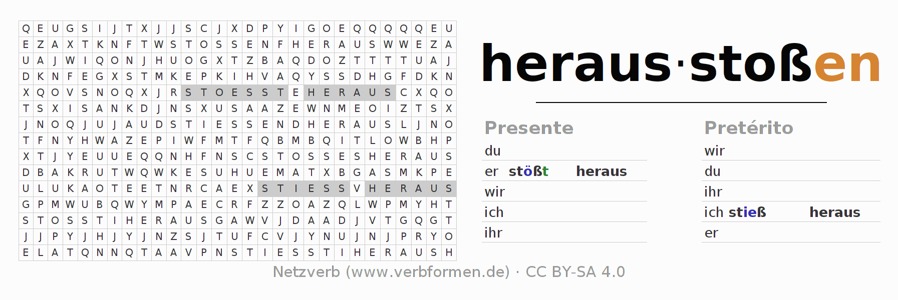 Juego de palabras cruzadas para la conjugación del verbo herausstoßen