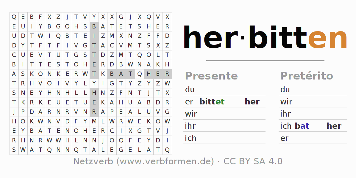 Juego de palabras cruzadas para la conjugación del verbo herbitten