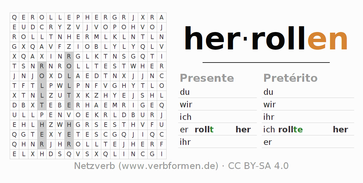 Juego de palabras cruzadas para la conjugación del verbo herrollen (hat)