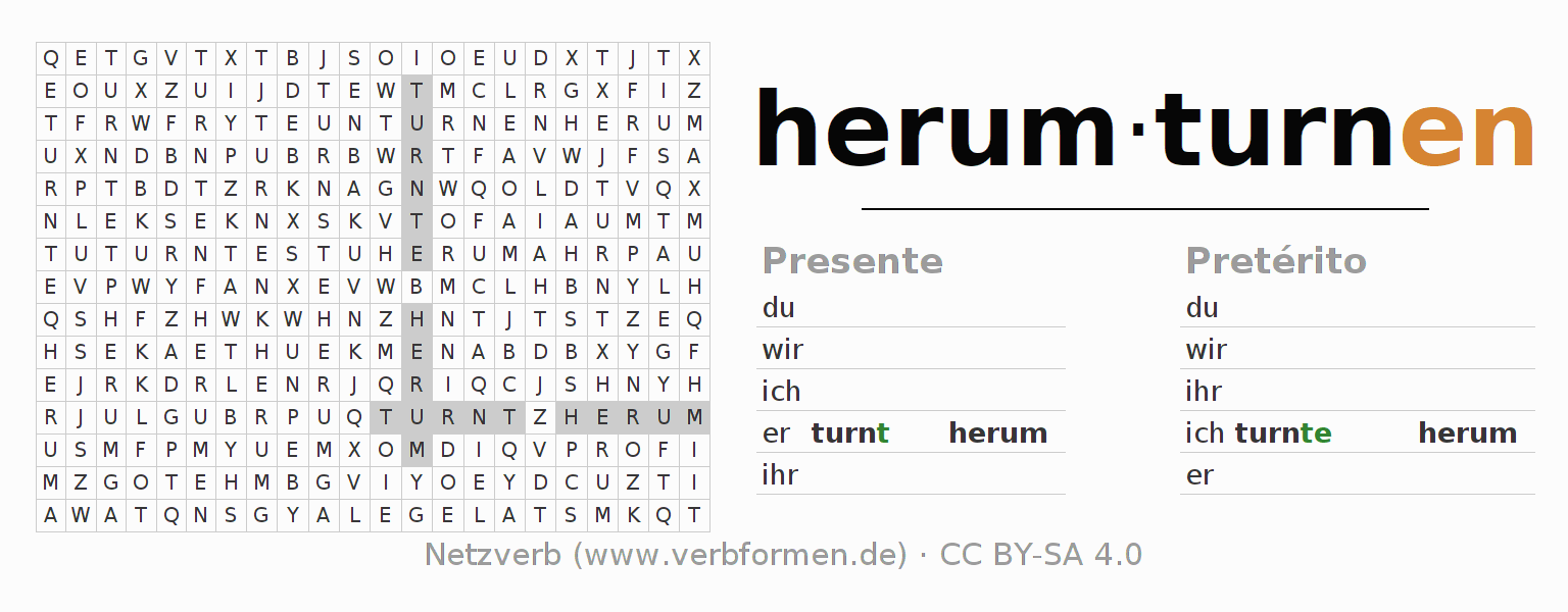 Juego de palabras cruzadas para la conjugación del verbo herumturnen (ist)