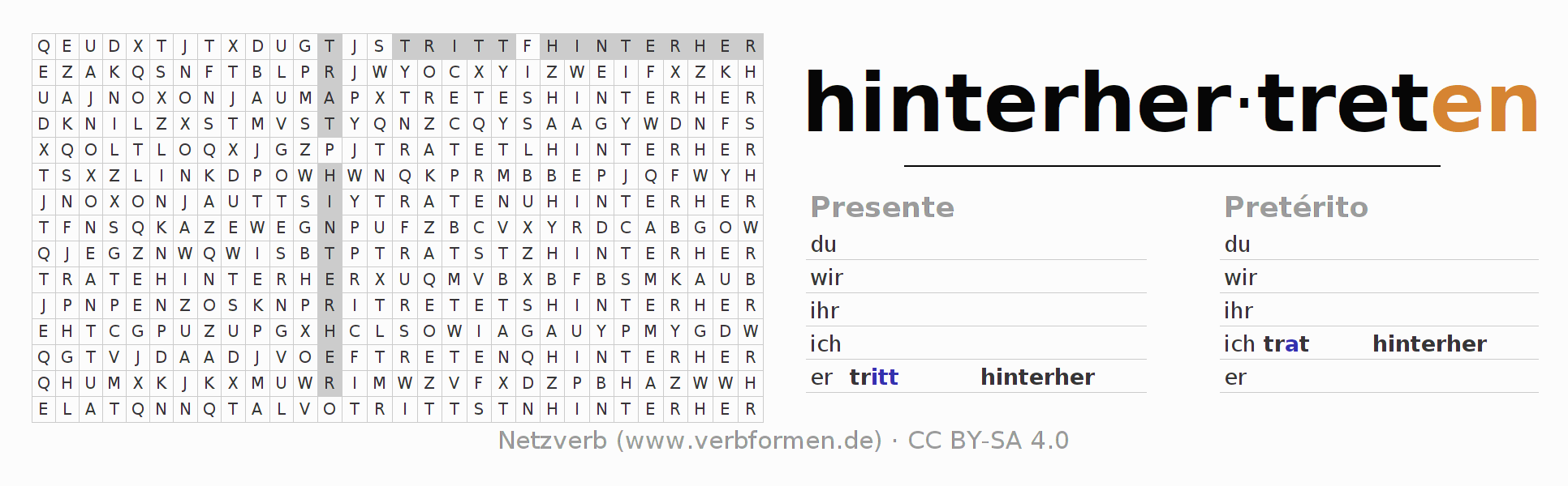 Juego de palabras cruzadas para la conjugación del verbo hinterhertreten (ist)