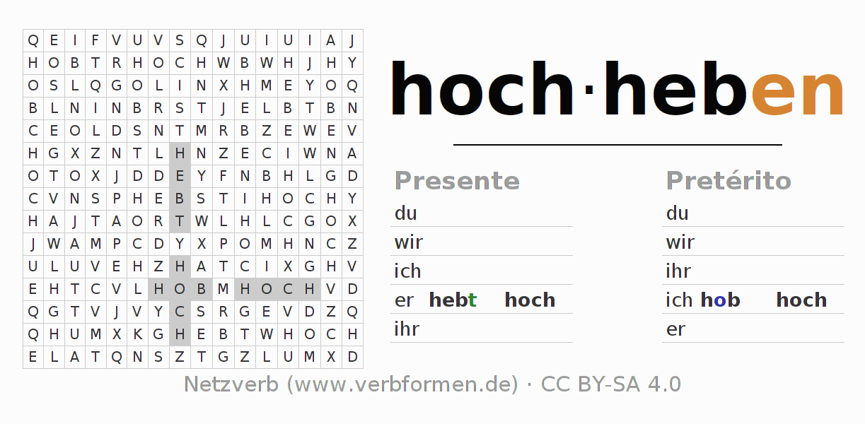 Juego de palabras cruzadas para la conjugación del verbo hochheben