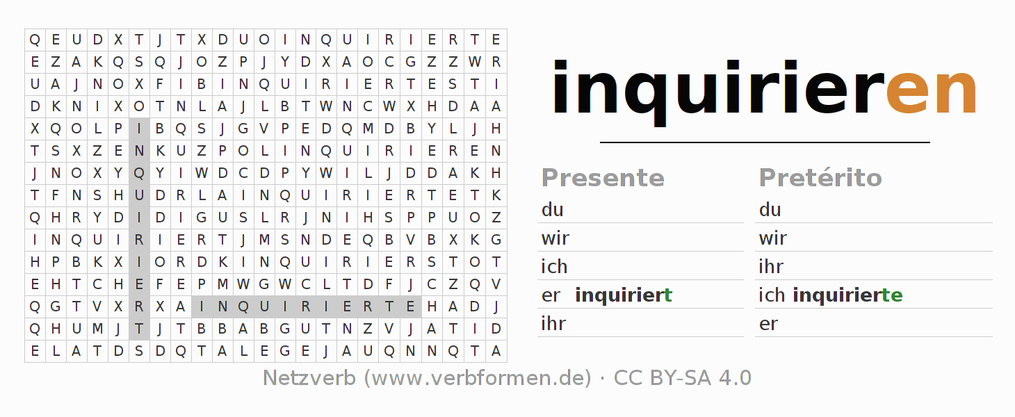 Juego de palabras cruzadas para la conjugación del verbo inquirieren