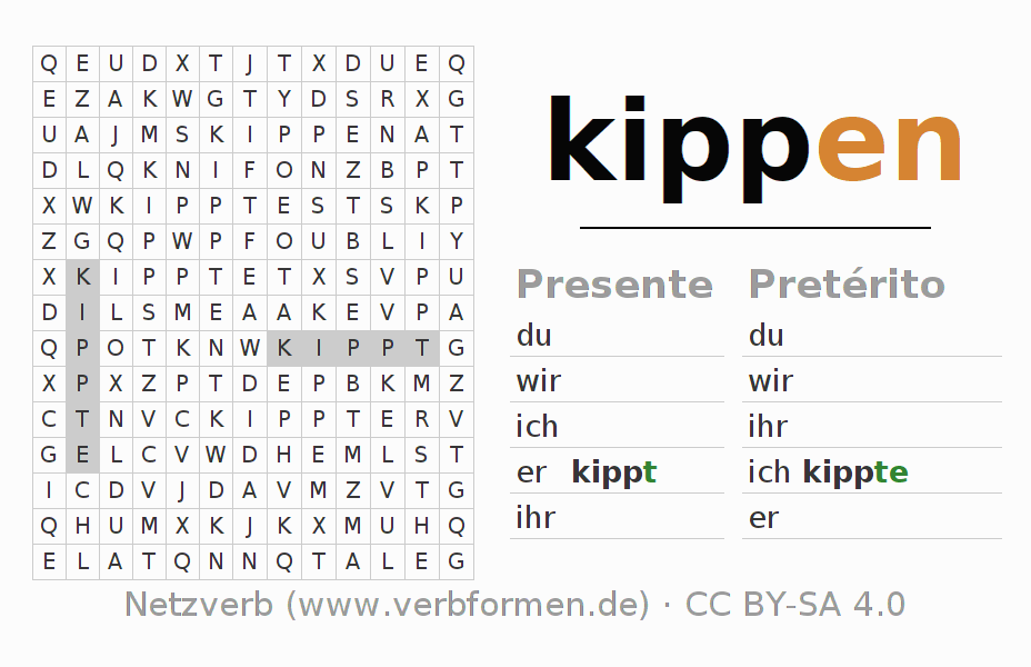 Juego de palabras cruzadas para la conjugación del verbo kippen (ist)