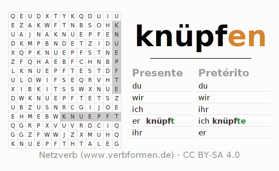 Juego de palabras cruzadas para la conjugación del verbo knüpfen